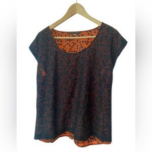 Pure Sugar navy and rust color short sleeve blouse